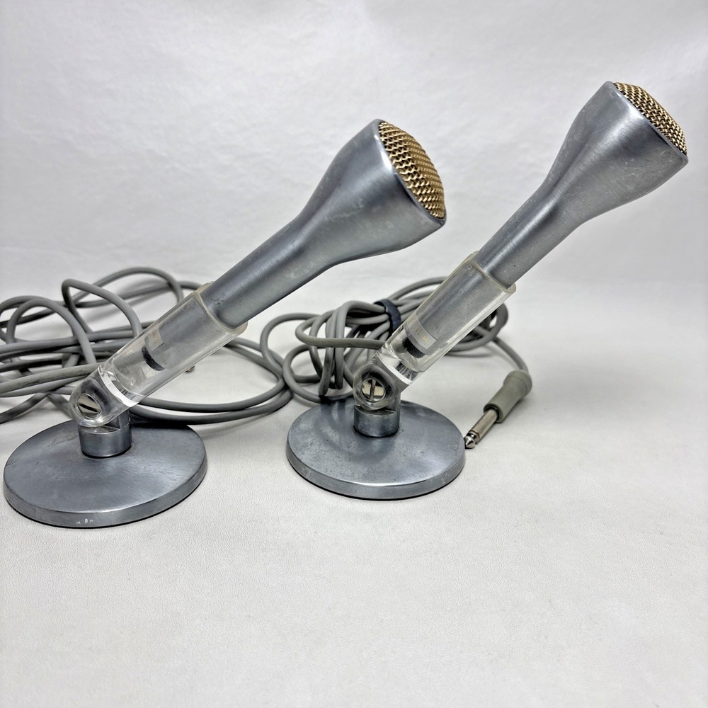 SONOTONE CM-10A 2 Microphones‎ With Stands Vintage 1960s Silver Works Rare